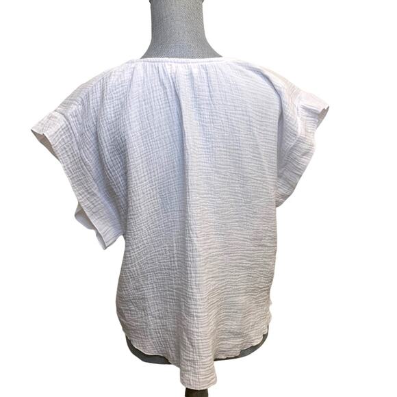 Just Living White Gauzy Short Sleeve Ruffle Top 100% Cotton Small - Picture 2 of 10